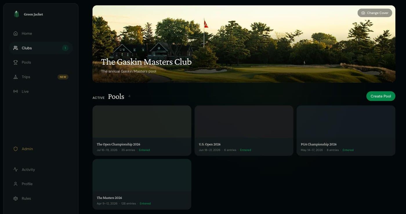 A club holds a pool for each major. Invite-only, and private by default.